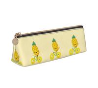 SMSJTMWHN Pineapple Bike Print Triangle Pencil Case Leather Pen Pouch Cosmetics Bags Desk Stationery Organizer Box Holder For Office Women Men