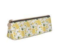 SMSJTMWHN Pineapple Print Triangle Pencil Case Leather Pen Pouch Cosmetics Bags Desk Stationery Organizer Box Holder For Office Women Men
