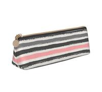 SMSJTMWHN Pink Light And Dark Gray Stripes Print Triangle Pencil Case Leather Pen Pouch Cosmetics Bags Desk Stationery Organizer Box Holder For Office Women Men