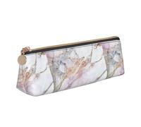 SMSJTMWHN Pink White Marble Pattern Print Triangle Pencil Case Leather Pen Pouch Cosmetics Bags Desk Stationery Organizer Box Holder For Office Women Men