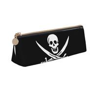 SMSJTMWHN Pirate Flag Print Triangle Pencil Case Leather Pen Pouch Cosmetics Bags Desk Stationery Organizer Box Holder For Office Women Men