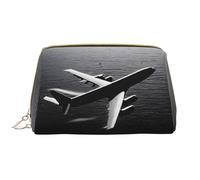 SMSJTMWHN Plane Flying Over The Sea Print Stylish & Durable Leather Makeupbag-multi-Compartment, Water-Resistant,High-Capacity Organizer For Travel And Home Use, White, One Size