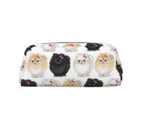 SMSJTMWHN Pomeranians Pattern Print Leather Pencil Case Bag Spacious And Stylish Zipper Office Pencil Pouch