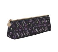 SMSJTMWHN Purple Black Goth Spooky Print Triangle Pencil Case Leather Pen Pouch Cosmetics Bags Desk Stationery Organizer Box Holder For Office Women Men