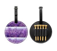 SMSJTMWHN Purple Floral Nursery Print Luxury Leather Golf Tee Organizer Bag & Ball Holder- Store Your Tees, Golf Balls, Scorecard, and Pencil.