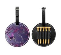 SMSJTMWHN Purple Plum Butterfly Print Luxury Leather Golf Tee Organizer Bag & Ball Holder- Store Your Tees, Golf Balls, Scorecard, and Pencil.