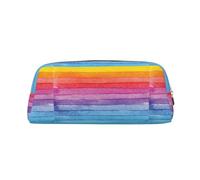 SMSJTMWHN Rainbow Colored Striped Print Leather Pencil Case Bag Spacious And Stylish Zipper Office Pencil Pouch