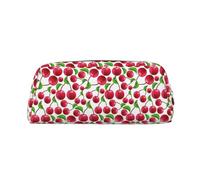 SMSJTMWHN Red Cherries Print Leather Pencil Case Bag Spacious And Stylish Zipper Office Pencil Pouch