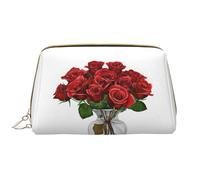 SMSJTMWHN Red Roses Print Stylish & Durable Leather Makeupbag-multi-Compartment, Water-Resistant,High-Capacity Organizer For Travel And Home Use, White, One Size