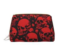 SMSJTMWHN Red Skulls Print Stylish & Durable Leather Makeupbag-multi-Compartment, Water-Resistant,High-Capacity Organizer For Travel And Home Use, White, One Size