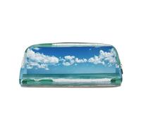 SMSJTMWHN Sandy Beach Print Leather Pencil Case Bag Spacious And Stylish Zipper Office Pencil Pouch