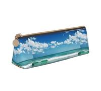 SMSJTMWHN Sandy Beach Print Triangle Pencil Case Leather Pen Pouch Cosmetics Bags Desk Stationery Organizer Box Holder For Office Women Men