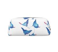 SMSJTMWHN Sea Animals Stingrays Print Leather Pencil Case Bag Spacious And Stylish Zipper Office Pencil Pouch
