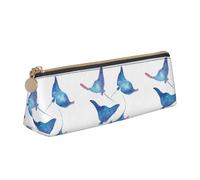 SMSJTMWHN Sea Animals Stingrays Print Triangle Pencil Case Leather Pen Pouch Cosmetics Bags Desk Stationery Organizer Box Holder For Office Women Men