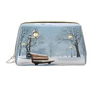 SMSJTMWHN Snow Falling In The Park Print Stylish & Durable Leather Makeupbag-multi-Compartment, Water-Resistant,High-Capacity Organizer For Travel And Home Use, White, One Size