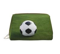 SMSJTMWHN Soccer Ball On Grassy Print Stylish & Durable Leather Makeupbag-multi-Compartment, Water-Resistant,High-Capacity Organizer For Travel And Home Use, White, One Size