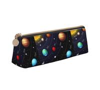 SMSJTMWHN Solar Galaxy Print Triangle Pencil Case Leather Pen Pouch Cosmetics Bags Desk Stationery Organizer Box Holder For Office Women Men