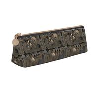 SMSJTMWHN Steampunk Mechanical Gears Print Triangle Pencil Case Leather Pen Pouch Cosmetics Bags Desk Stationery Organizer Box Holder For Office Women Men