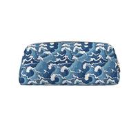 SMSJTMWHN Stormy Sea Print Leather Pencil Case Bag Spacious And Stylish Zipper Office Pencil Pouch