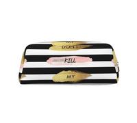 SMSJTMWHN Stripe Don'T Kill My Vibe Print Leather Pencil Case Bag Spacious And Stylish Zipper Office Pencil Pouch