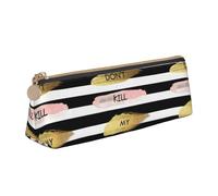 SMSJTMWHN Stripe Don'T Kill My Vibe Print Triangle Pencil Case Leather Pen Pouch Cosmetics Bags Desk Stationery Organizer Box Holder For Office Women Men
