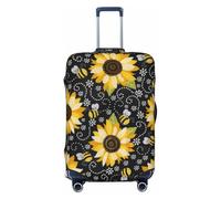 SMSJTMWHN Sunflower Bees Luggage Cover Elastic Washable Stretch Suitcase Protector Anti-Scratch Cover Cute Aesthetic, Black, XL