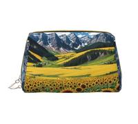SMSJTMWHN Sunflower Over The Mountains And Field Print Stylish & Durable Leather Makeupbag-multi-Compartment, Water-Resistant,High-Capacity Organizer For Travel And Home Use, White, One Size