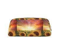 SMSJTMWHN Sunflowers Sunset Sunlight Landscape Print Leather Pencil Case Bag Spacious And Stylish Zipper Office Pencil Pouch