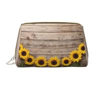 SMSJTMWHN Sunflowers Wooden Board Print Stylish & Durable Leather Makeupbag-multi-Compartment, Water-Resistant,High-Capacity Organizer For Travel And Home Use, White, One Size
