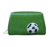 SMSJTMWHN The Ball On The Football Field Print Stylish & Durable Leather Makeupbag-multi-Compartment, Water-Resistant,High-Capacity Organizer For Travel And Home Use, White, One Size