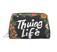 SMSJTMWHN Thug Life Flowers Print Stylish & Durable Leather Makeupbag-multi-Compartment, Water-Resistant,High-Capacity Organizer For Travel And Home Use, White, One Size