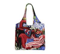 SMSJTMWHN Tote Bag Kitchen Reusable Grocery Bags 4th Of July Patriotic Old Red Truck Canvas Tote Bag Aesthetic Reusable Shoulder Bag For Gym, Travel, Work