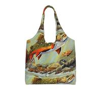 SMSJTMWHN Tote Bag Kitchen Reusable Grocery Bags Brook Trout Fly Fishing Canvas Tote Bag Aesthetic Reusable Shoulder Bag For Gym, Travel, Work