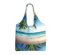 SMSJTMWHN Tote Bag Kitchen Reusable Grocery Bags Tropical Palm Tree Hawaii Beach Canvas Tote Bag Aesthetic Reusable Shoulder Bag For Gym, Travel, Work