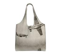 SMSJTMWHN Tote Bag Kitchen Reusable Grocery Bags World War 2 Aircraft Airplane Canvas Tote Bag Aesthetic Reusable Shoulder Bag For Gym, Travel, Work