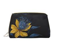 SMSJTMWHN Turquoise Blue Gold Flowers Print Stylish & Durable Leather Makeupbag-multi-Compartment, Water-Resistant,High-Capacity Organizer For Travel And Home Use, White, One Size