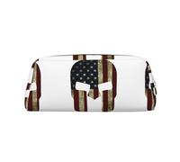 SMSJTMWHN Usa Flag American Spartan Print Leather Pencil Case Bag Spacious And Stylish Zipper Office Pencil Pouch