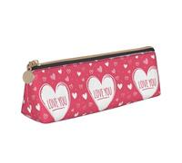 SMSJTMWHN Valentine'S Heart Print Triangle Pencil Case Leather Pen Pouch Cosmetics Bags Desk Stationery Organizer Box Holder For Office Women Men