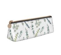 SMSJTMWHN White Natural Greenery Twig Print Triangle Pencil Case Leather Pen Pouch Cosmetics Bags Desk Stationery Organizer Box Holder For Office Women Men