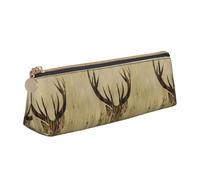SMSJTMWHN White Tailed Deer Print Triangle Pencil Case Leather Pen Pouch Cosmetics Bags Desk Stationery Organizer Box Holder For Office Women Men