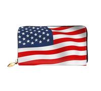 SMSJTMWHN Women Wallets American Flag Patriotic Print Pu Leather Zipper Long Purse Large Capacity Cellphone Credit Card Money Holder Clutch Wallet