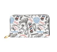 SMSJTMWHN Women Wallets Barber Shop Monochrome Style Print Pu Leather Zipper Long Purse Large Capacity Cellphone Credit Card Money Holder Clutch Wallet