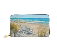 SMSJTMWHN Women Wallets Beach Scene With Chairs Print Pu Leather Zipper Long Purse Large Capacity Cellphone Credit Card Money Holder Clutch Wallet
