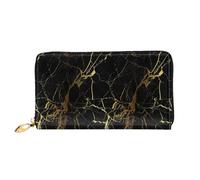 SMSJTMWHN Women Wallets Black Gold Marble Print Pu Leather Zipper Long Purse Large Capacity Cellphone Credit Card Money Holder Clutch Wallet
