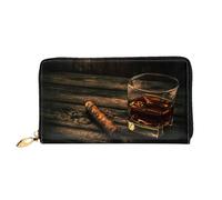SMSJTMWHN Women Wallets Cigar & Whiskey Print Pu Leather Zipper Long Purse Large Capacity Cellphone Credit Card Money Holder Clutch Wallet