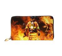 SMSJTMWHN Women Wallets Firefighter Fireman Flame Print Pu Leather Zipper Long Purse Large Capacity Cellphone Credit Card Money Holder Clutch Wallet