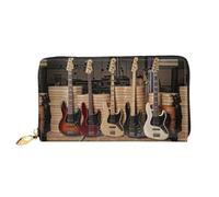 SMSJTMWHN Women Wallets Guitar Bass Music Musical Instruments Print Pu Leather Zipper Long Purse Large Capacity Cellphone Credit Card Money Holder Clutch Wallet