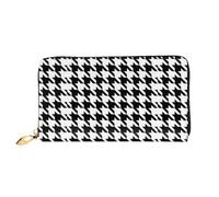 SMSJTMWHN Women Wallets Houndstooth Black Print Pu Leather Zipper Long Purse Large Capacity Cellphone Credit Card Money Holder Clutch Wallet
