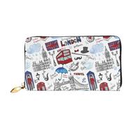 SMSJTMWHN Women Wallets London Print Pu Leather Zipper Long Purse Large Capacity Cellphone Credit Card Money Holder Clutch Wallet