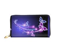 SMSJTMWHN Women Wallets Lovely Purple Butterfly Print Pu Leather Zipper Long Purse Large Capacity Cellphone Credit Card Money Holder Clutch Wallet